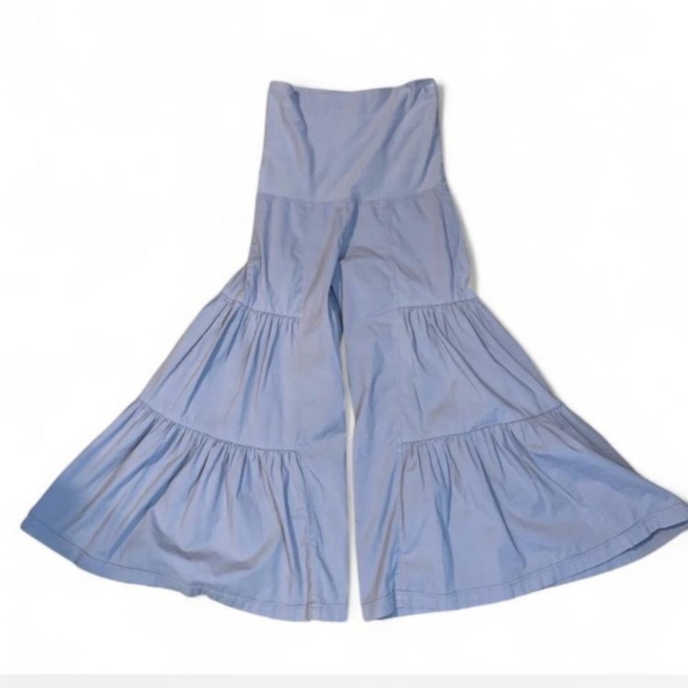 XCVI gray tiered flare ruffle pants size xs pull on fold over wide leg cropped